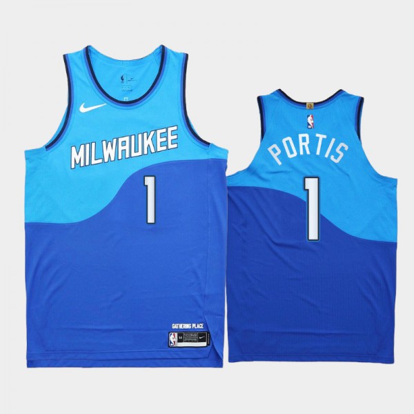 Bobby Portis Milwaukee Bucks #1 Men's City Men 2020-21 Authentic Edition New Uniform Jersey - Blue
