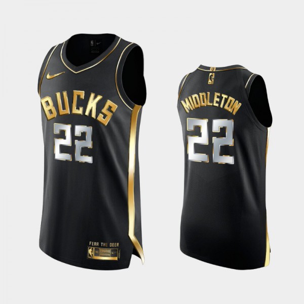 Khris Middleton Milwaukee Bucks #22 Men's Golden Authentic Men Golden Edition Authentic Limited Jersey - Black